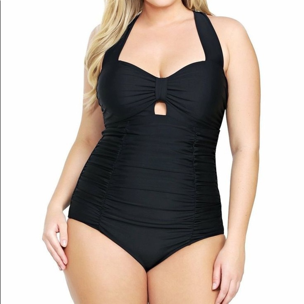 Touched Black One Piece- halter with peek a boo